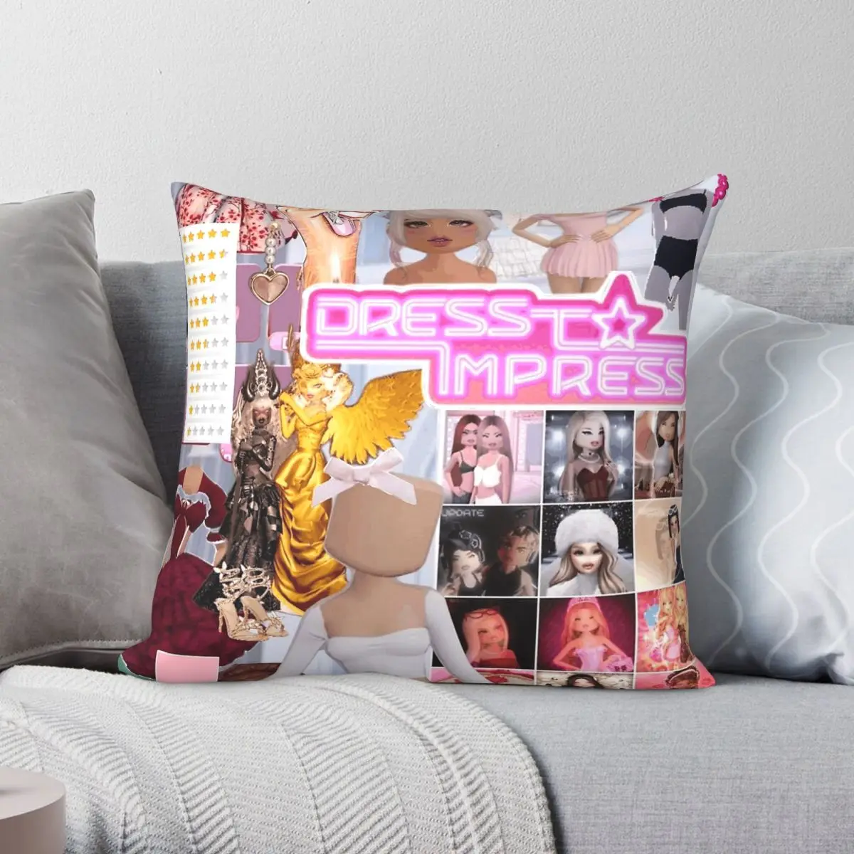 Dress To Impress Game Square Pillowcase Polyester Linen Velvet Printed Zip Decor Sofa Seater Cushion Cover