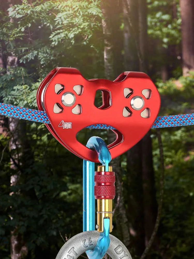 Mountaineer Rock Climbing Pulley Outdoor Crossing Twin Wheels Pulley Aluminum Tandem Double Pulley With Ball Bearing