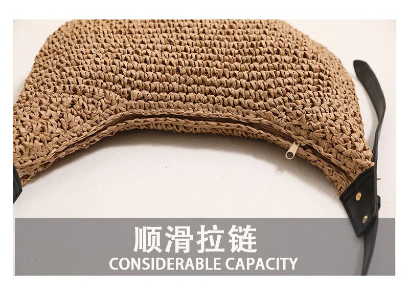 Modische Unregelmäßige Strohtasche Schulterhandtasche Einfarbig Neue Strand-Urlaubstasche für Damen Geflochtene Schultertasche Accessoire – Detail 2