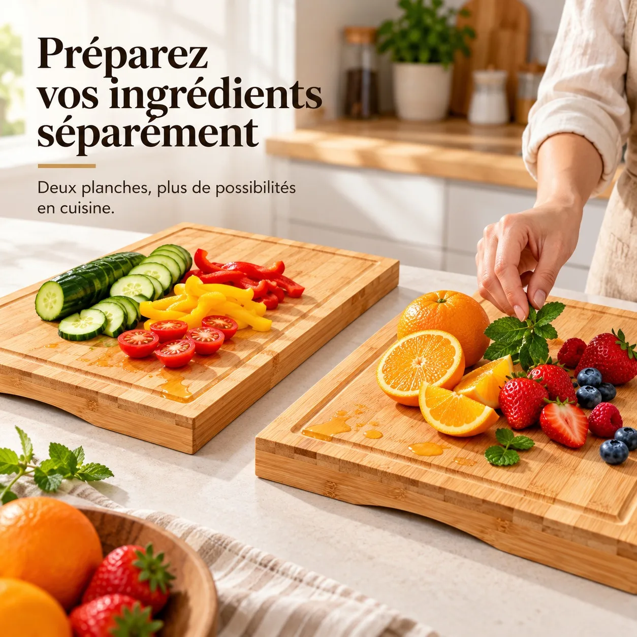 Juego de 2 tablas de cortar de bambú natural para cubrir la encimera de la cocina, con ranura para recoger el jugo, dimensiones: 28 x 27 x 4 cm por unidad.