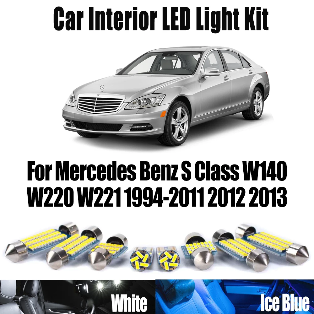 

Canbus автомобильный светодиодный интерьер с картой купола, багажник, зеркало, лампы, комплект освещения для Mercedes Benz S Class W140 W220 W221 1994-2013