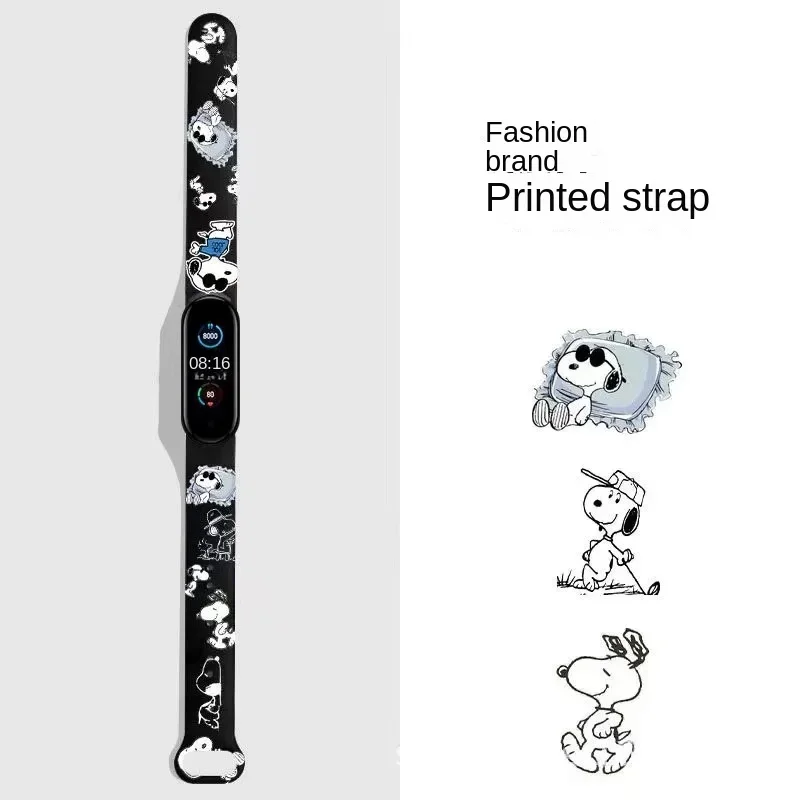 Cartoon Snoopy Watch Strap for XiaoMi Band 3 4 5 6 7 8 Anime Replaceable Wristband Slilicone Smartwatch Bracelet Birthday Gift