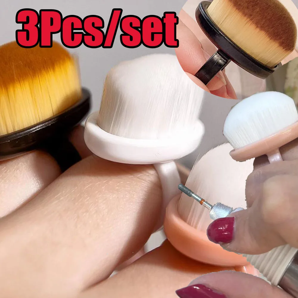 3 pçs/lote em forma de anel escova de pó de unhas 17mm rosa/branco/preto anel de plástico unhas arte escova de limpeza de poeira diy beleza escovas de unhas