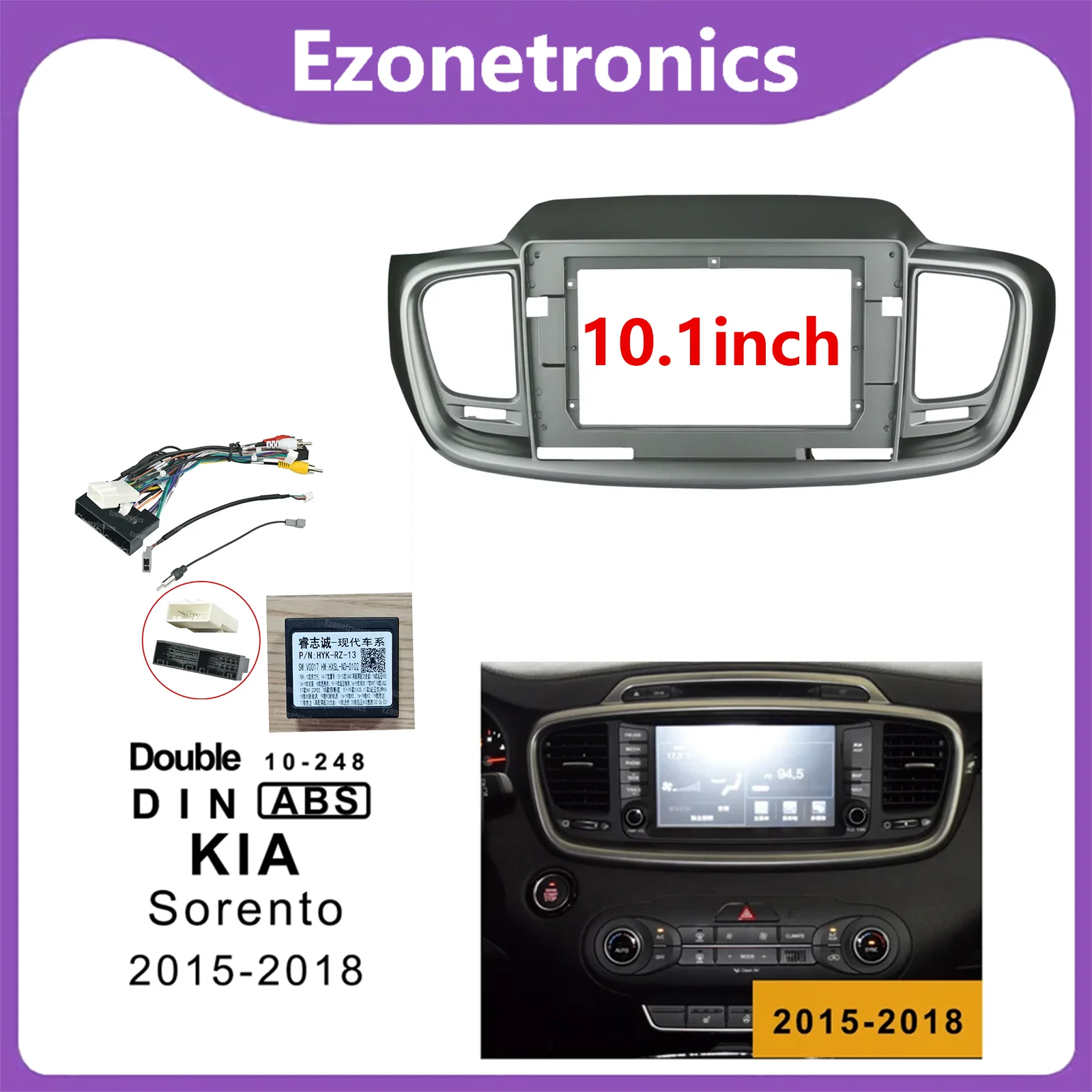 Kia Sorento Ezonetronics-10.1-2015用2018インチカーラジオフレーム,DVDダッシュボード,オーディオパネル,取り付けブラケット