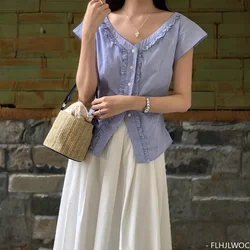 Cute Sweet Ruffled Peplum Tops Summer Korean Chic Japan Style FLHJLWOC Preppy Girls Polka Dot Shirt Women Top Blouses