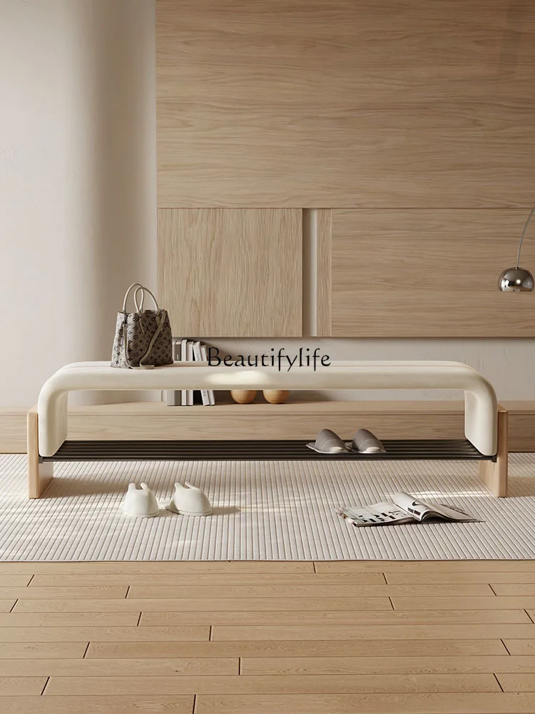 

Cream Style Solid Wood Simplicity Bed End Stool Hallway Shoes Changing Home Bedroom Bedside Cloakroom Bench