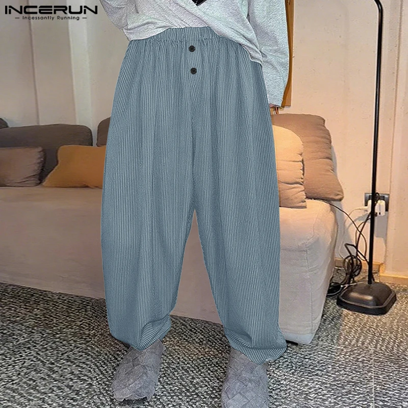الرجال سروال مخطط ركض مرونة الخصر فضفاض الكورية نمط بنطلون الرجال الشارع الشهير 2025 مطوي السراويل الطويلة غير رسمية S-5XL INCERUN