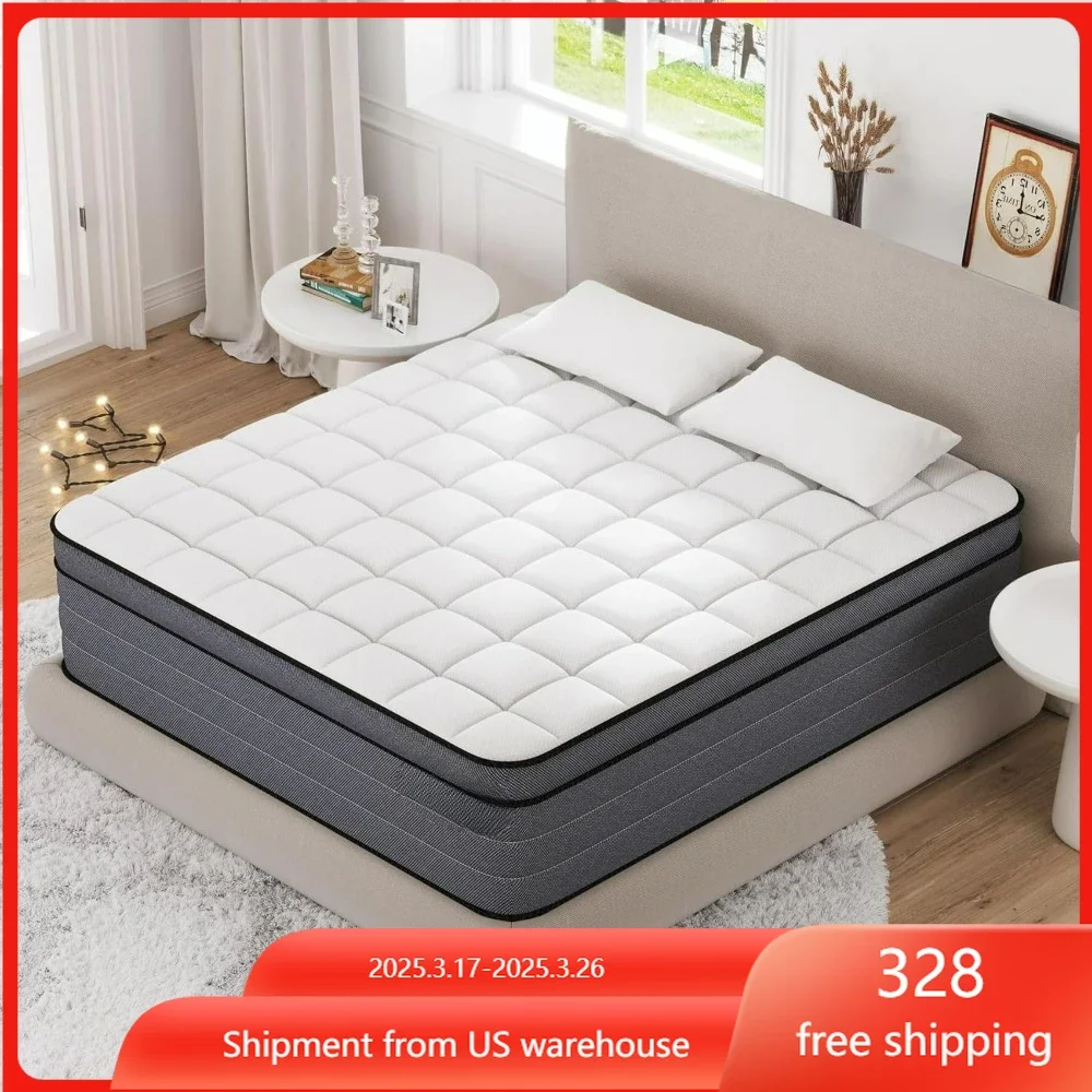 Large mattress, 14 inch mixed mattress large, with gel memory foam and independent bagged springs, decompression mattress