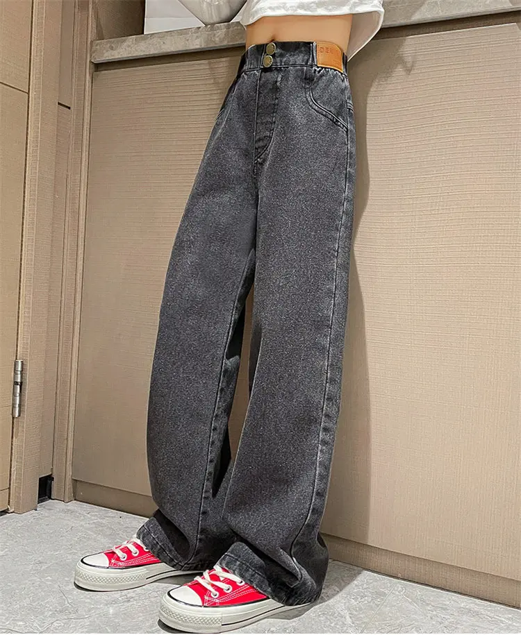 Retro-Isolierte Jeans für Teenager-Mädchen, Herbst-Winter, Lässige Mode, Kinder Weite Gerade Denim-Hosen, Warme Schulhosen für Kinder – Detail 12