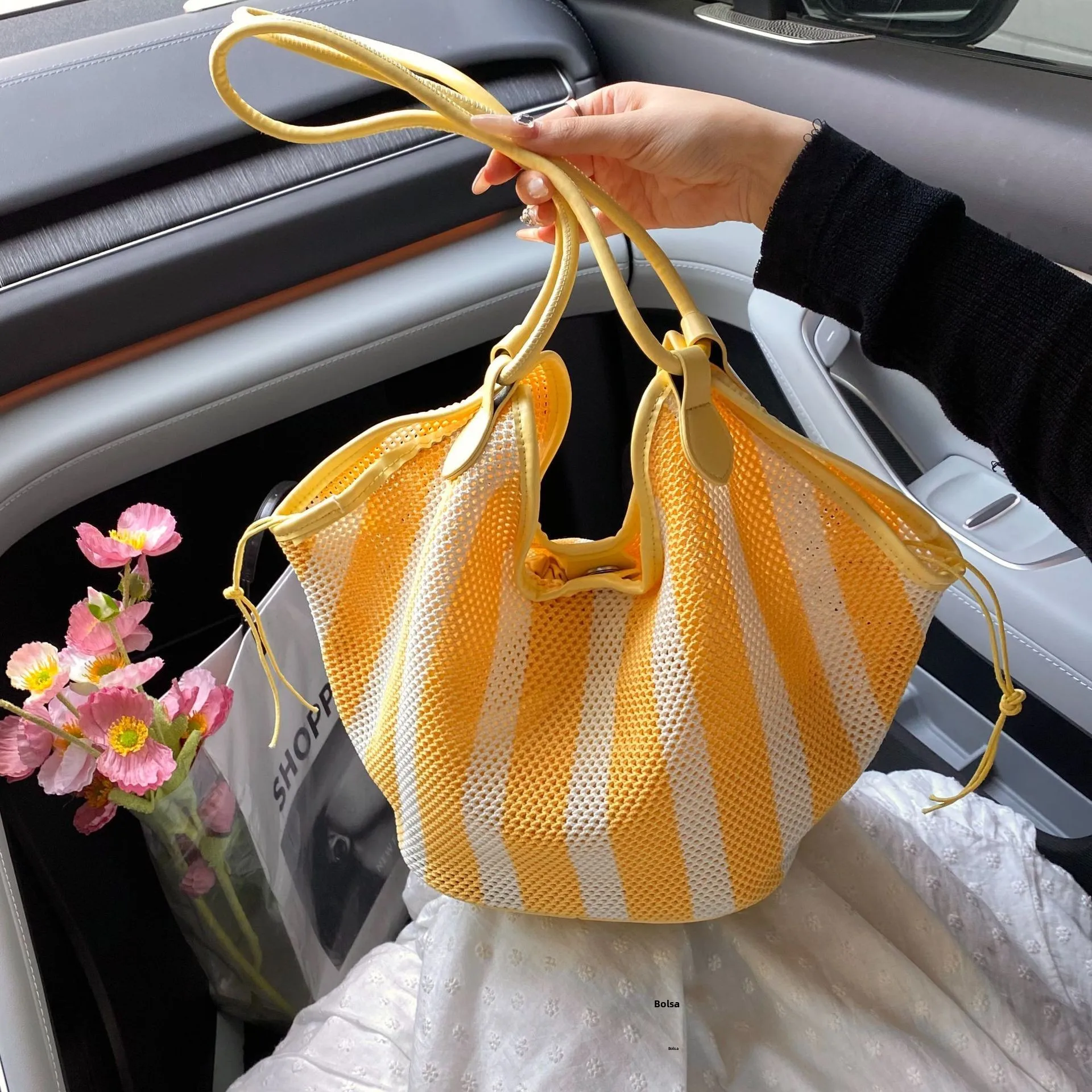 beachside-stripe-woven-tote-bag-women's-large-capacity-shopping-bag-casual-style-summer-2026-new-fashion-lazy-trend-bag