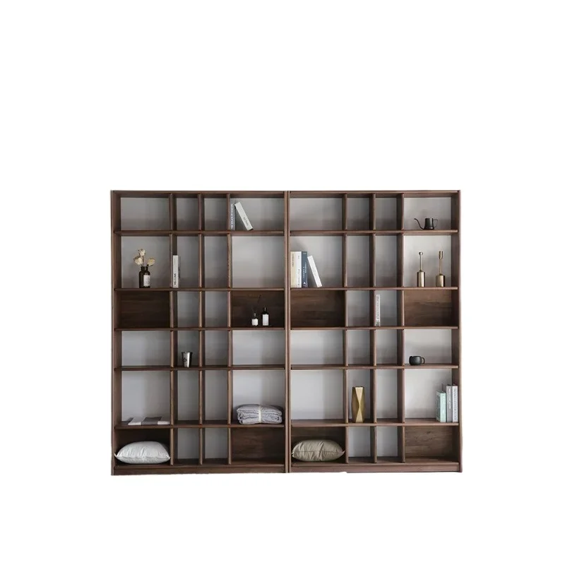 Landscape bookshelf, Japanese black walnut wood wax oil combination bookshelf, oak shelf