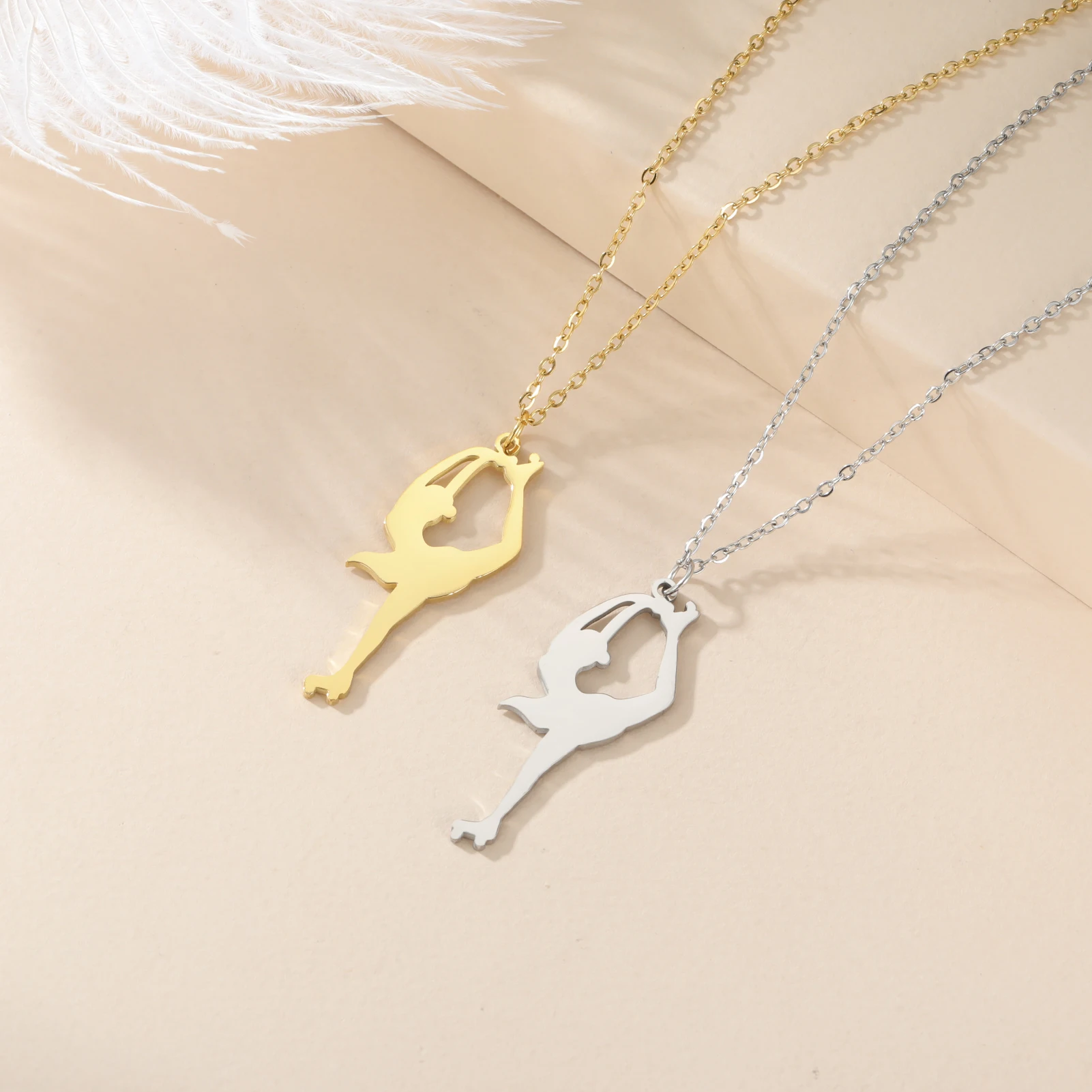 Unift Figure Roller Skater Girl Pendant Necklaces for Women Dancer Pendant Stainless Steel Trendy Elegant Sports Skating Jewelry