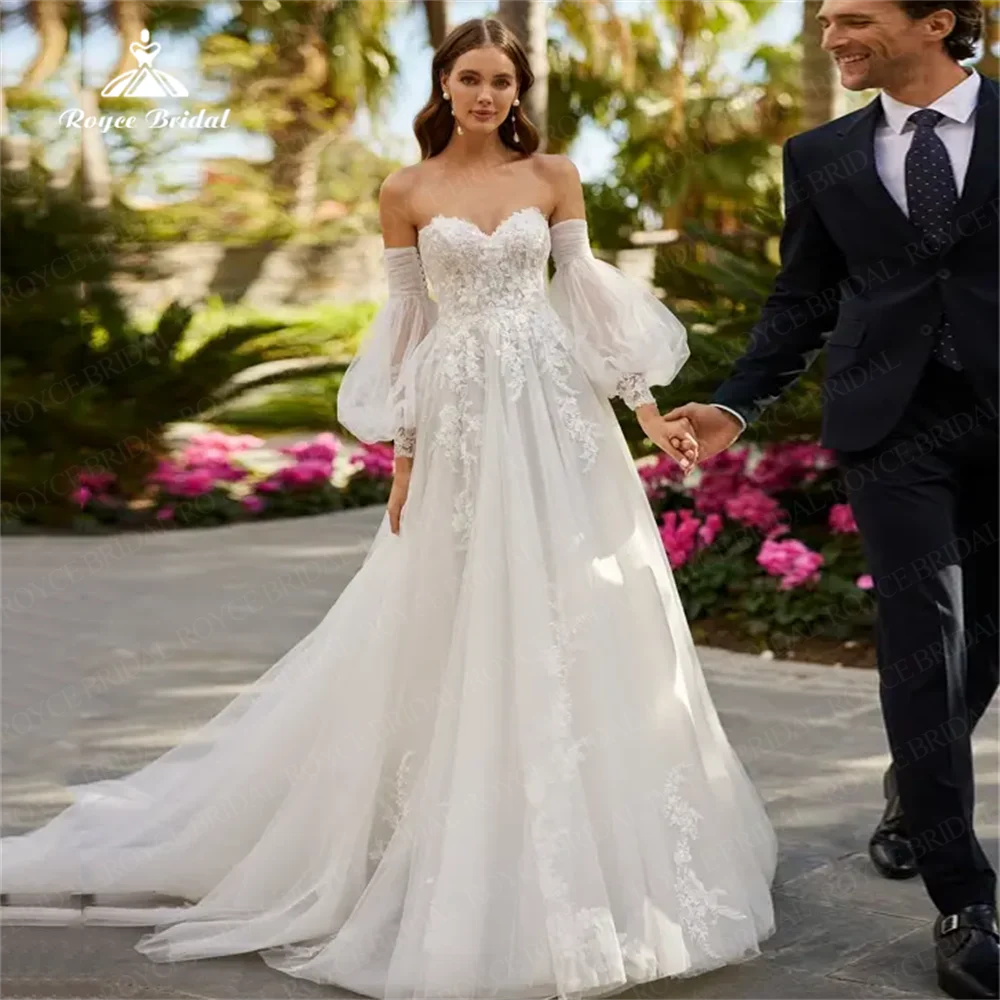 Robe de Mariée Trapèze en Tulle avec Volants en Dentelle, Magnifique, à Plusieurs Niveaux, à Manches sulfLanternes, pour Patients