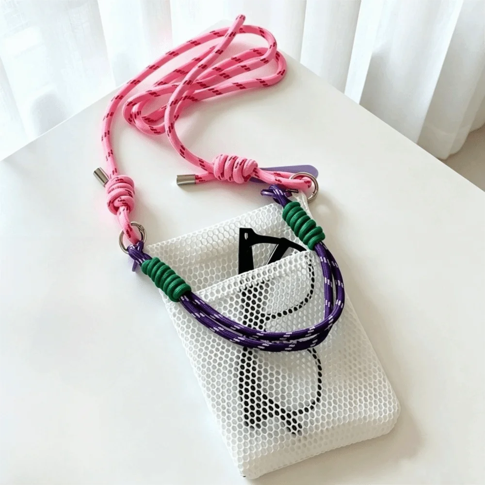 Adjustable Lanyard Mesh Phone Bag Braided Strap Portable Design Phone Crossbody Bag Mini Purse Cute Style Mobile Phone Pouch