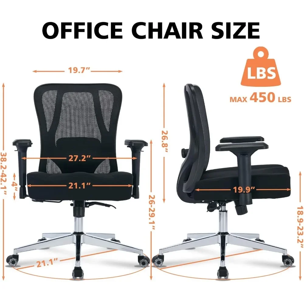 Office Chair, Ergonomic Desk Chair with 4D Armrests, Adjustable Lumbar Support Wide Computer Chair for Heavy People