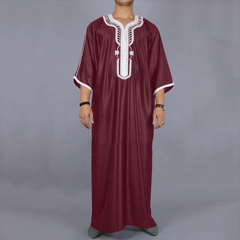 M-4XL Men's Muslim Arab Robe Middle East Islamic Dubai Ethnic Dress Long Sleeve Kaftan Thoub Jubba Saudi Spring Autumn Wear