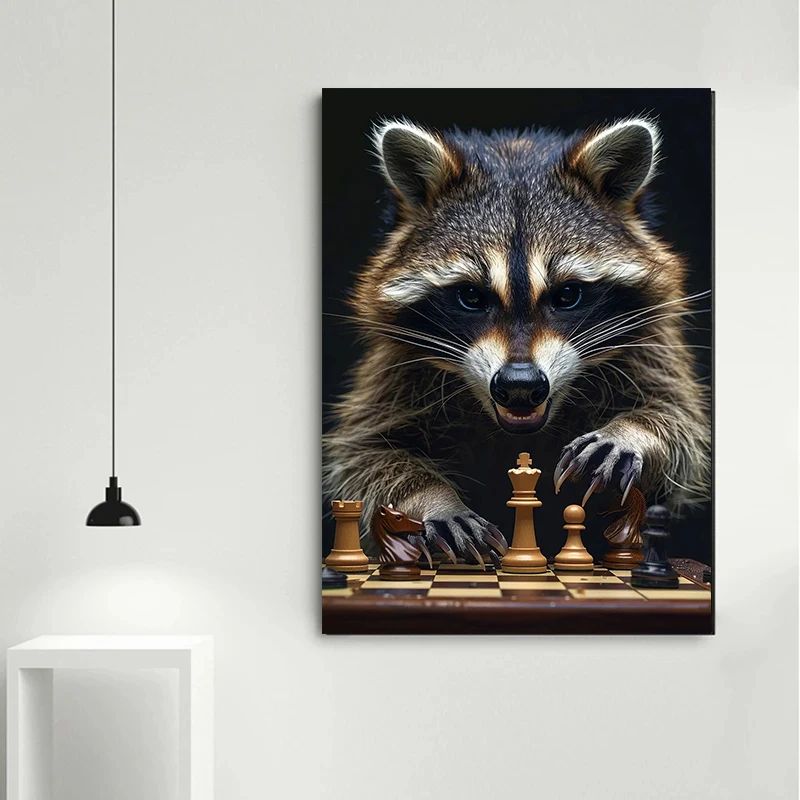 Tiger Vs Lion Chess Raccoon Chimpanzee Bear Leopard Canvas Painting Poster Print Motivational Wall Art Pictures Room Home Decor view 4