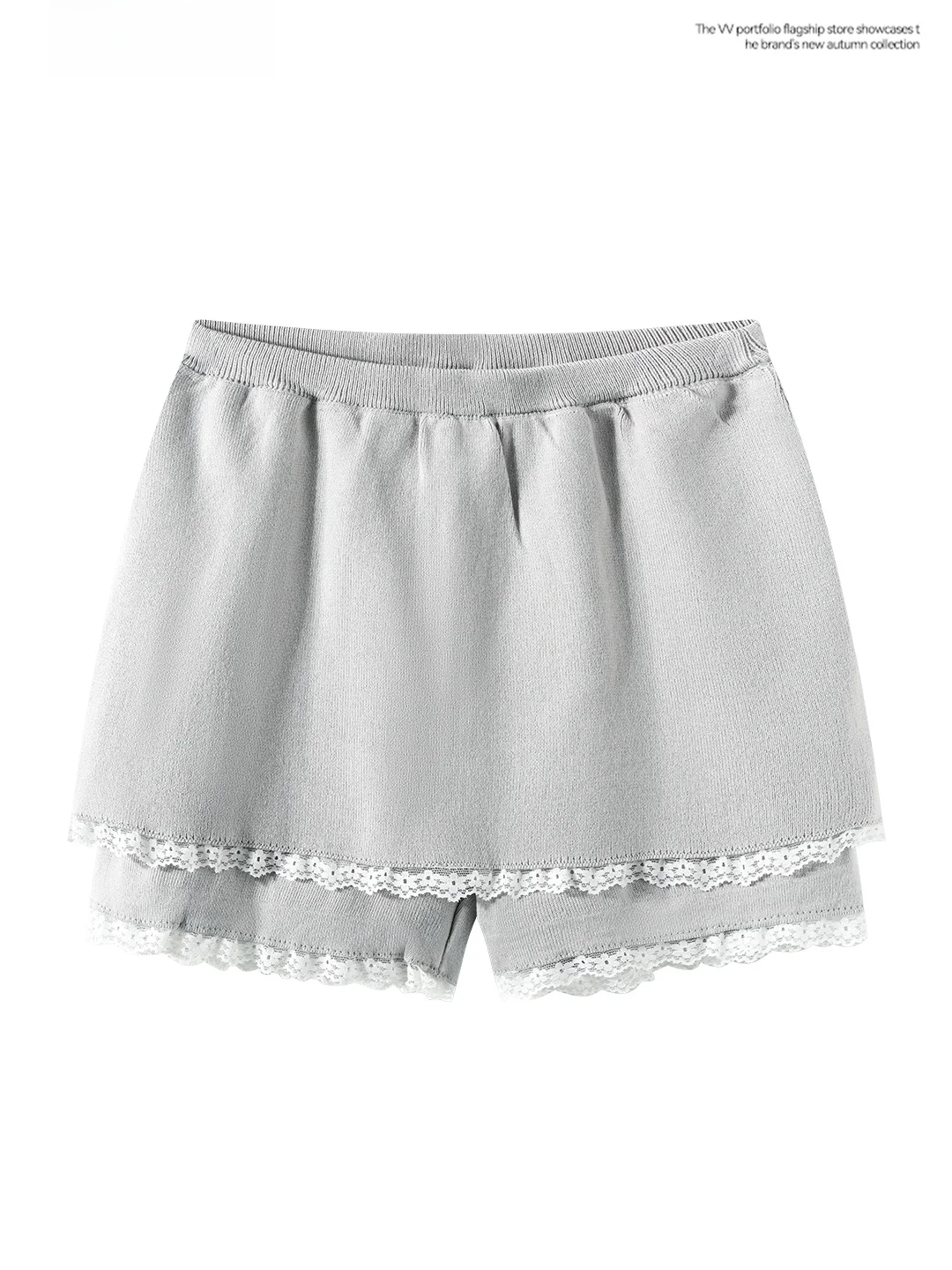 High Waist Lace Trim Knitted Base Layer Shorts Women's Summer Slimming Tightening Butt Lifting Sexy Retro Grey Skirt Pants