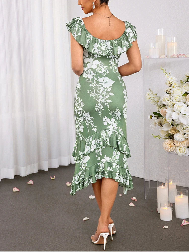 NewAsia Bloemenprint Ruches Midi Jurk Dames Elegante Mouwloze Ronde Hals Backless Strand Lange Jurken Feestvakantie Vestido