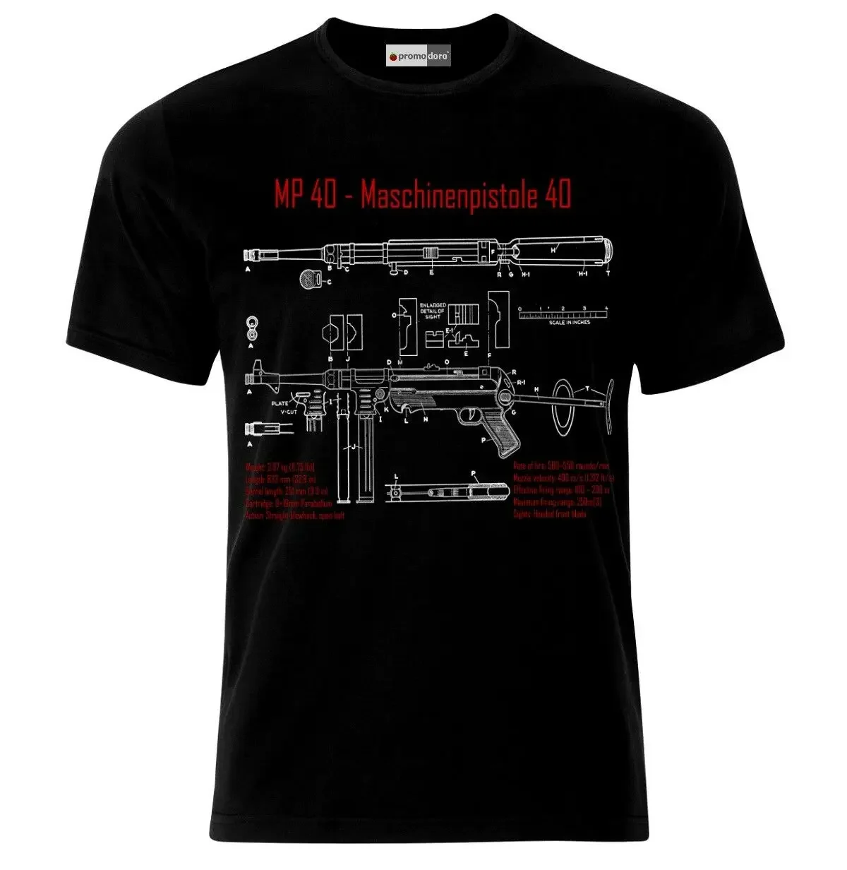 Wehrmacht MP40 Submachine Gun Blueprint T Shirt. Short Sleeve 100% Cotton Casual T-shirts Loose Top Size S-3XL