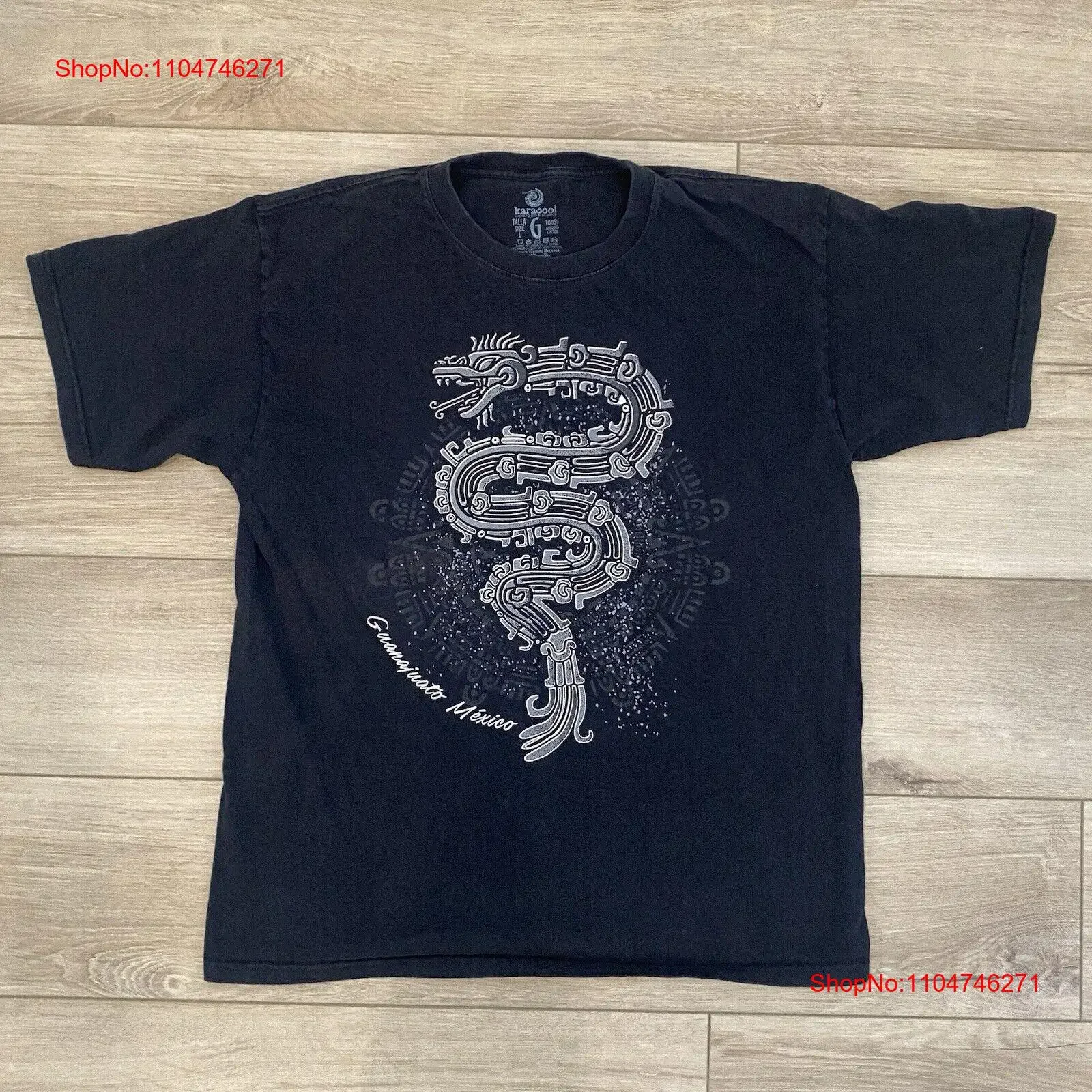Karacool camiseta negra Guanajuato México tamaño adulto grande estampado azteca vintage lavado estirado Unisex Casual streetwear