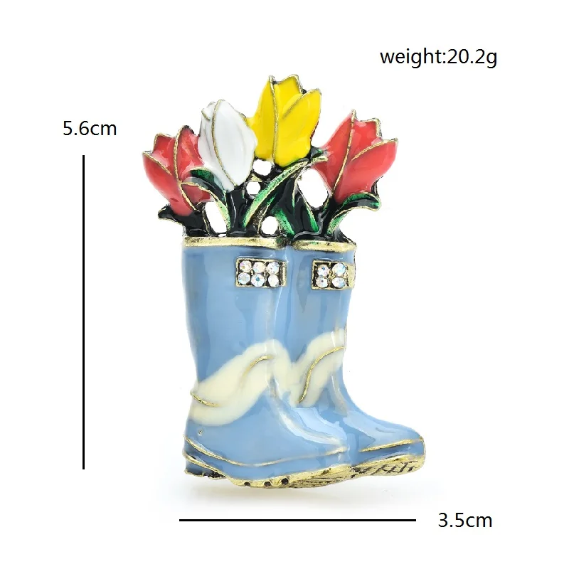 Wuli&baby Lovely Flower Rain Boots Brooches For Women 2-color Enamel Cartoon Interesting Shoes Party Casual Brooch Pins Gifts