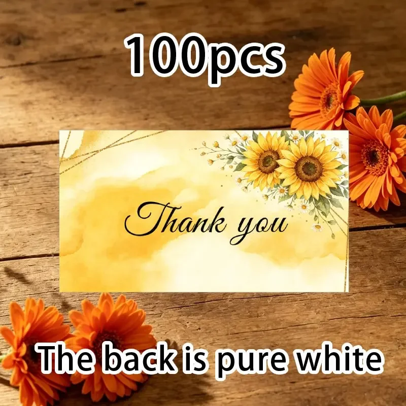 100pcs Paper Flower Thank-you Cards for Weddings, Featuring Sunflower and Daisy Flower Designs