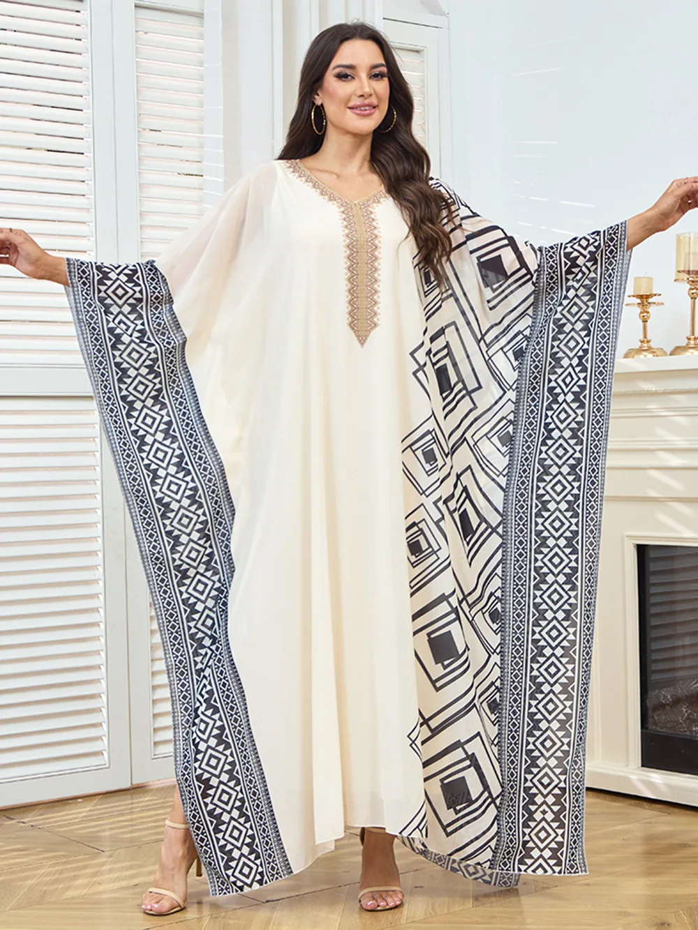 

Платье-кафтан с геометрическим принтом, классического кроя, в традиционном стиле, с узором бабочки, Дубайский марокканский кафтан, исламская одежда, платье для мусульманских женщин