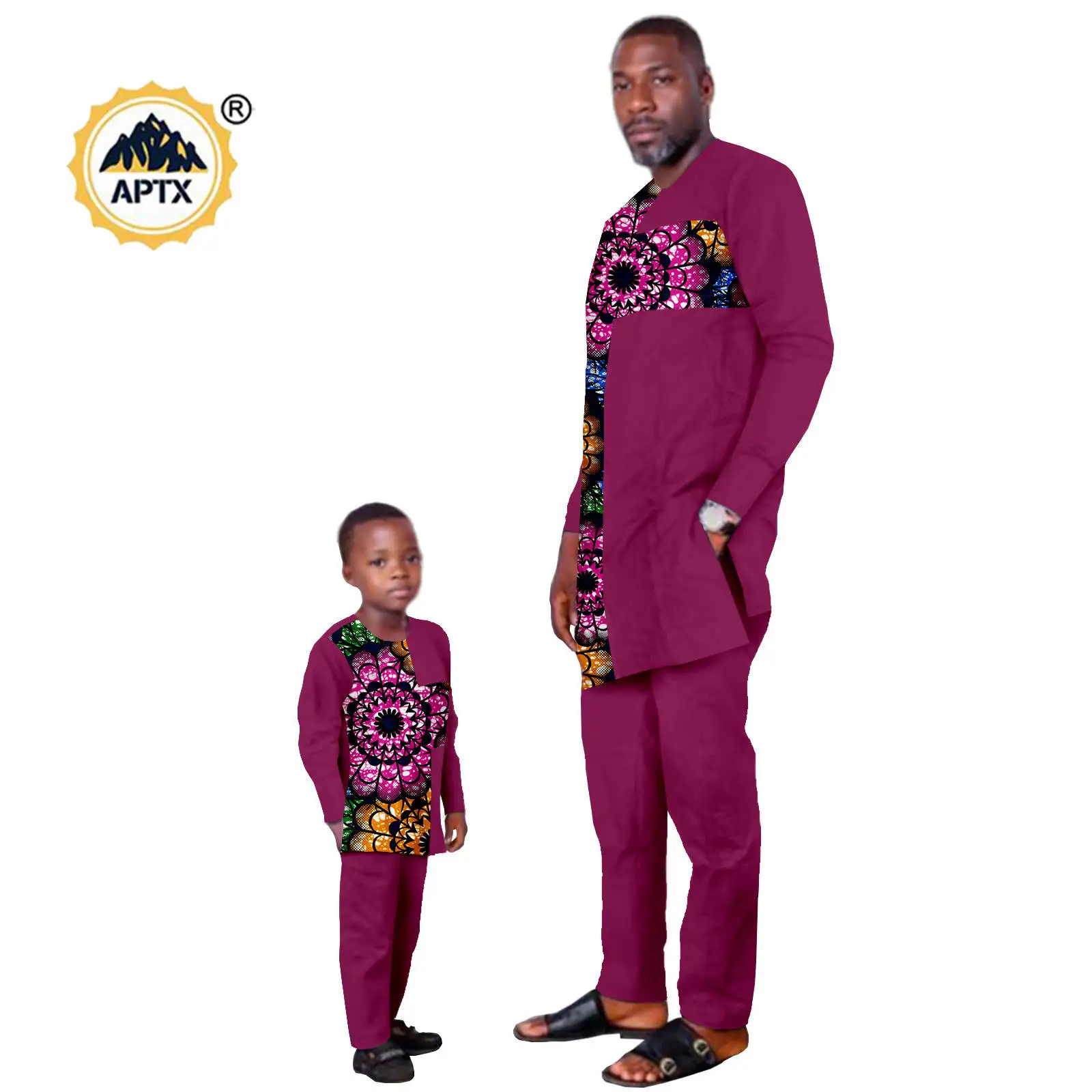 Dashiki African Clothes for Family Bazin Riche Men Outfits Matching Couple Clothes Father and Son Top Shirt and Pant Sets 24F029