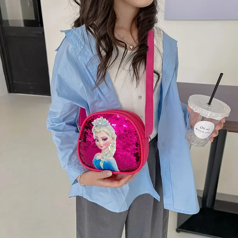 2024 Disney Frozen 2 Children Crossbody Bag Sequins Elsa Princess Girls Handbags Multifunctional PU Leather Bag Birthday Gift