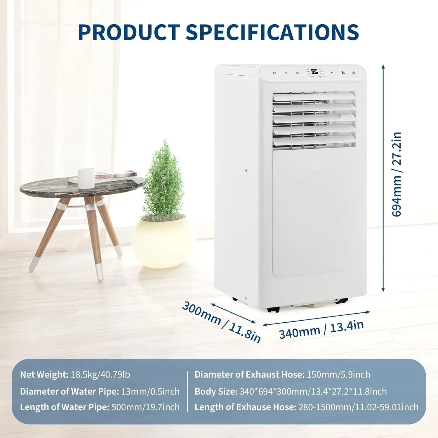 8,000 BTU 3-in-1 Portable Air Conditioner – Cooling, Fan & Dehumidifier Modes, Remote Control, Sleep Mode, Timer, and Full Window Installation Kit – Cools Spaces Up to 350 Sq. Ft. image 2