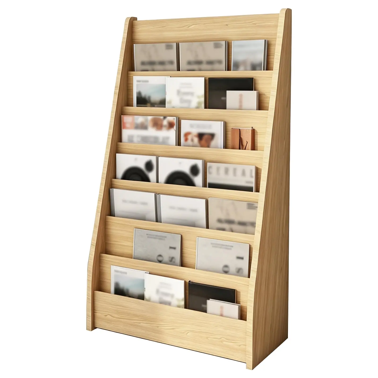 Wooden Magazine Rack, Floor Standing Brochure, Curved Newspaper Display Rack for Office, Clinic, Retail Store, Waiting