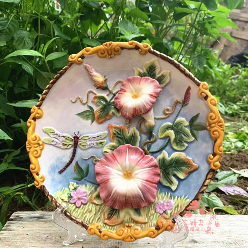 3D Morning Glory Decorative Wall Dishes Porcelain Decorative Plates Home Decor Crafts Room Decoration Accessories Figurine