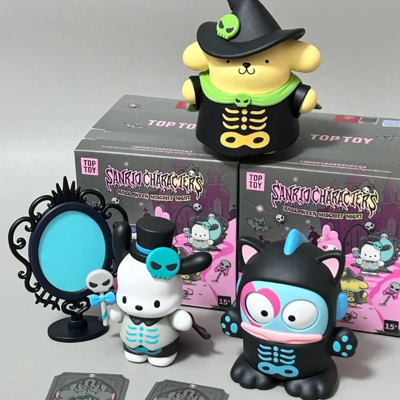 Kitty Kuromi Pochacco Halloween Mischief Night Series Blind Box Cute Resin Figure Model Fun Ornament Cartoon Toy Surprise Gift