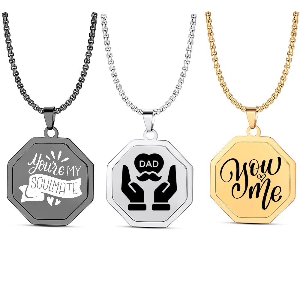 Personalized Custom Octagon Necklace Best Dad Letter Necklaces Chokers Jewelry For Boyfriend Gifts