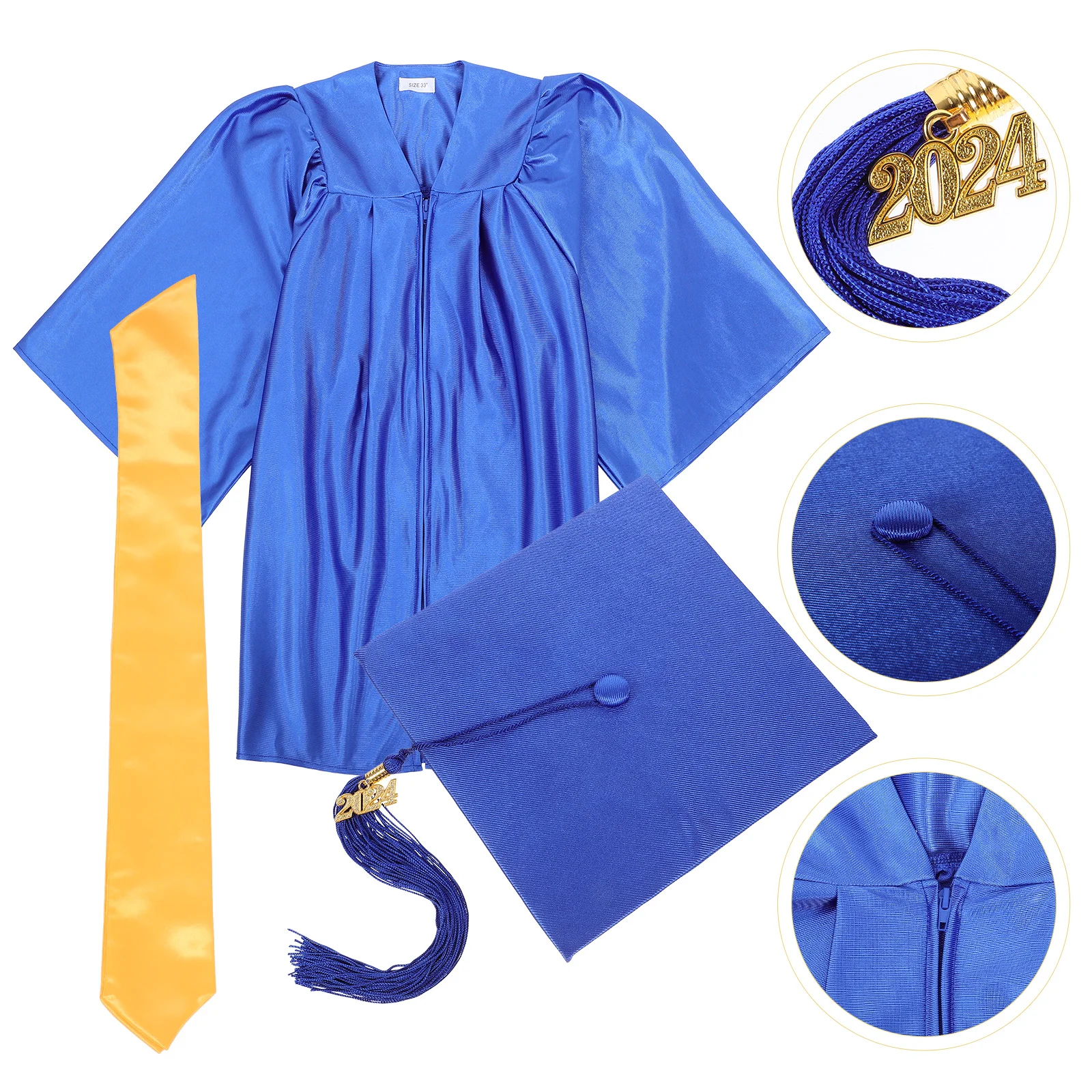 Graduation Dress Suit Cap and Gown School Set 2024 Gowns for Kids Sash Polyester