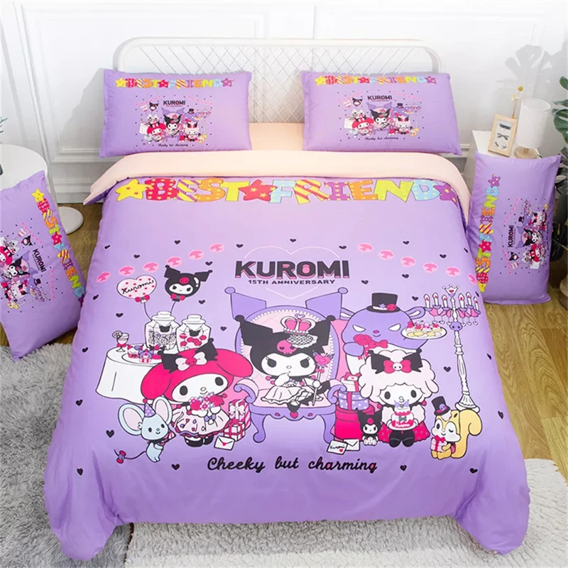 

Kawaii My Melody Kuromi одиночный двойной мягкий и удобный пододеяльник наволочка Комплект постельного белья симпатичный мультяшный анимационный дом