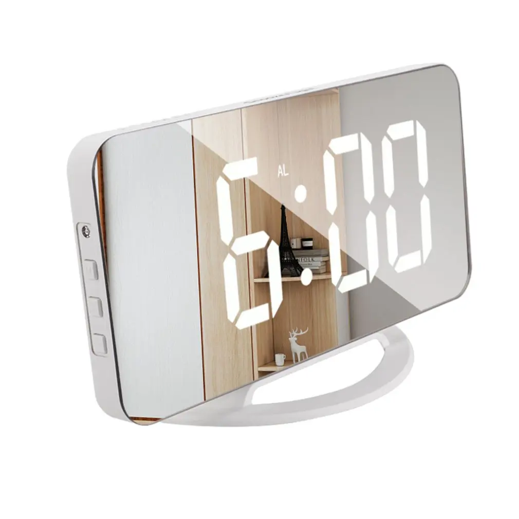 New Desktop Creative Multi-function charging snooze mirror clock RGB Dazzling Colour Digital Clock LED Large Screen Mirror Clock