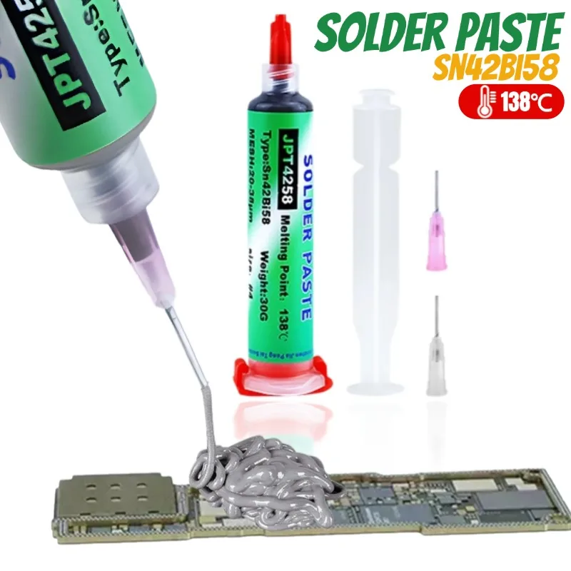 Sn42Bi58 SMD Welding Paste 138℃ Lead-free Syringe No Clean Soldering Flux Paste For Phone Electronic Component Repair Paste