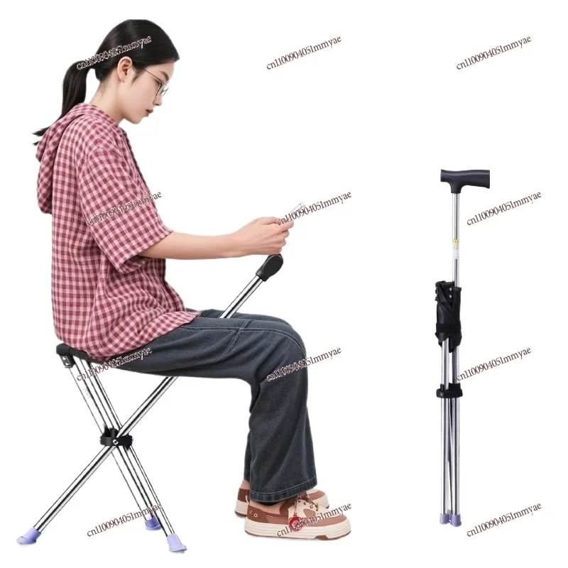 Mountaineering Poles Can Sit on Elderly Crutches Chairs Travel Queuing Artifact Paradise Portable Folding Stools with Chairs