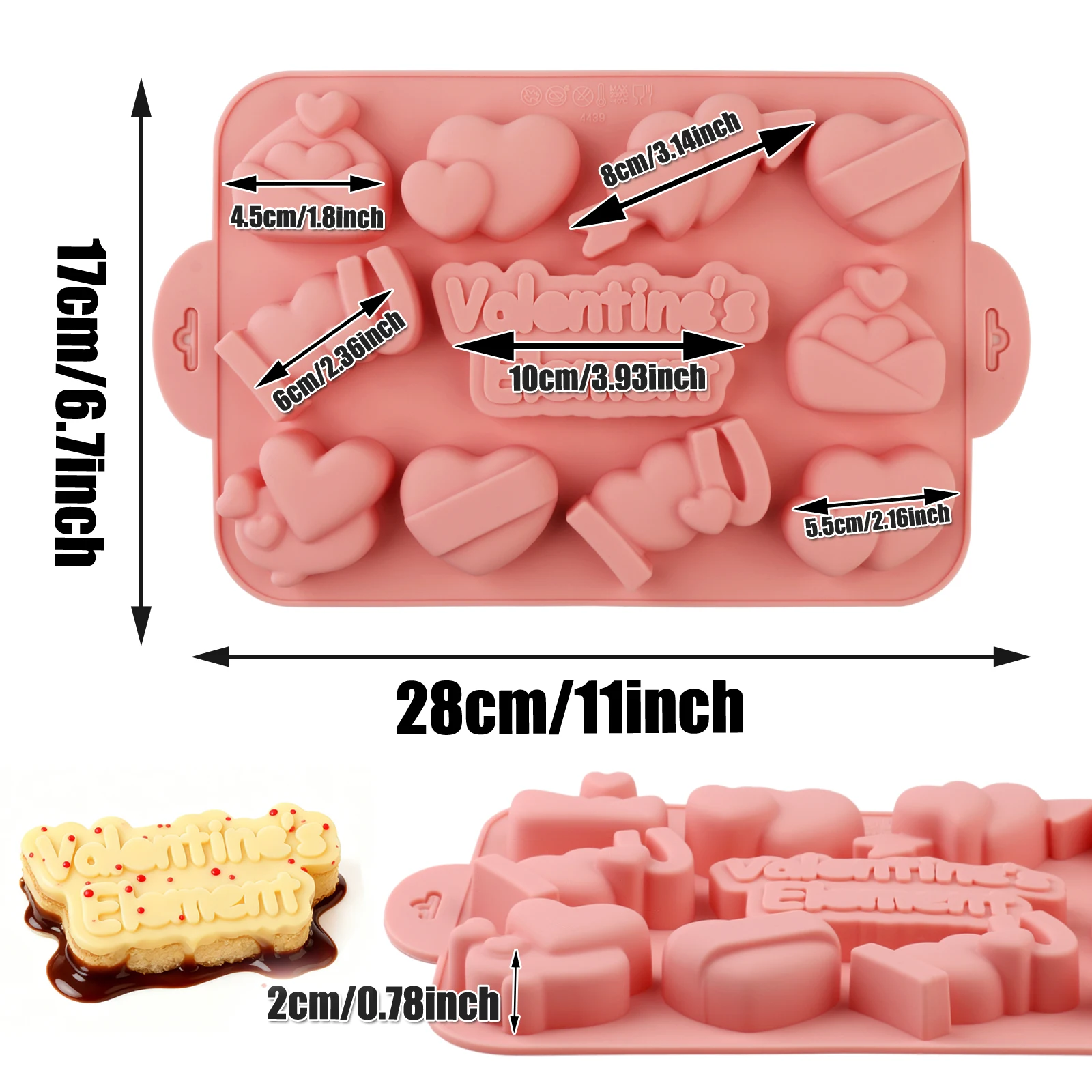 Valentine's Day Silicone Candy Cake Mold Pink Non-Stick Thick Heart Shaped Mold for Making Candies Pastries Chocolates Mousse