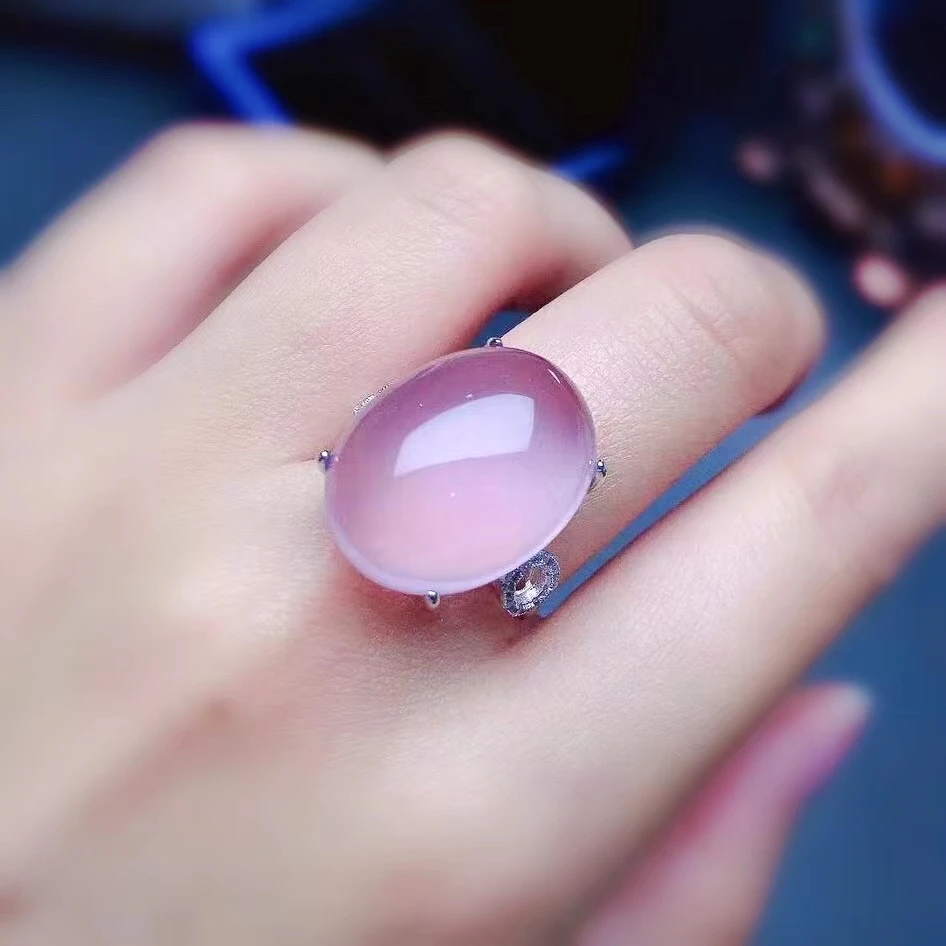 

Fashion Hyperbole Gemstone Ring for Daily Wear 15*20mm NaturalRose Quatz Ring Solid 925 Silver Rose Quartz Jewelry Big Gemstone