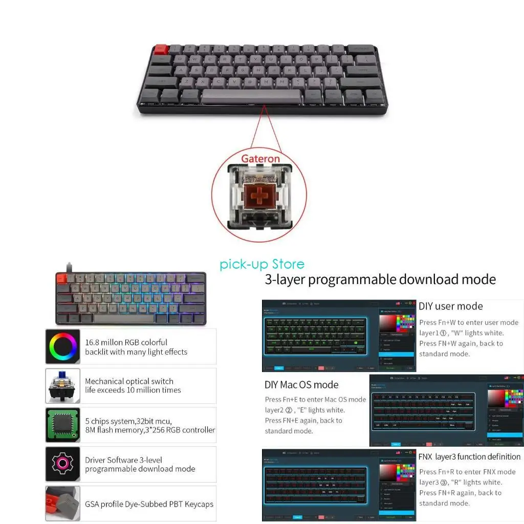

Q5WA Mechanical Gaming Keyboard with Optical Switch RGB Backlight Programmable Keyboard Switch 61 Keys