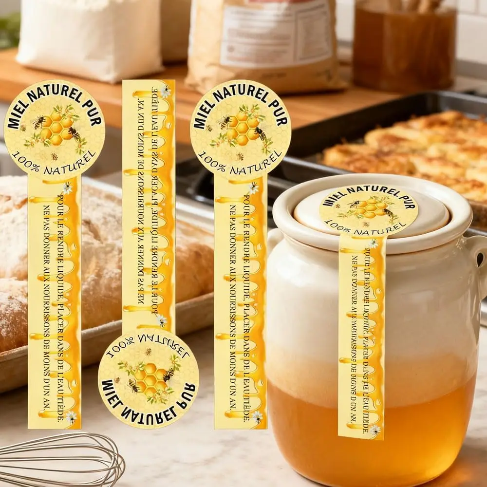 French Tamper Proof Pure Honey Stickers 500pcs 1.5 X 3.5 Inches Resistance Evident Seals Labels for Jars Bottle Lid Sealing