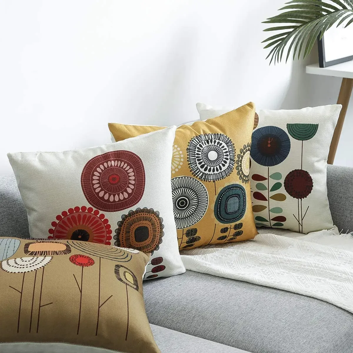 Cartoon Flower Linen Cushion Cover Decor, Pillowcase Home Decor, Suitable for Sofa, Car, Bedroom 40x40 45x45 50x50 60x60