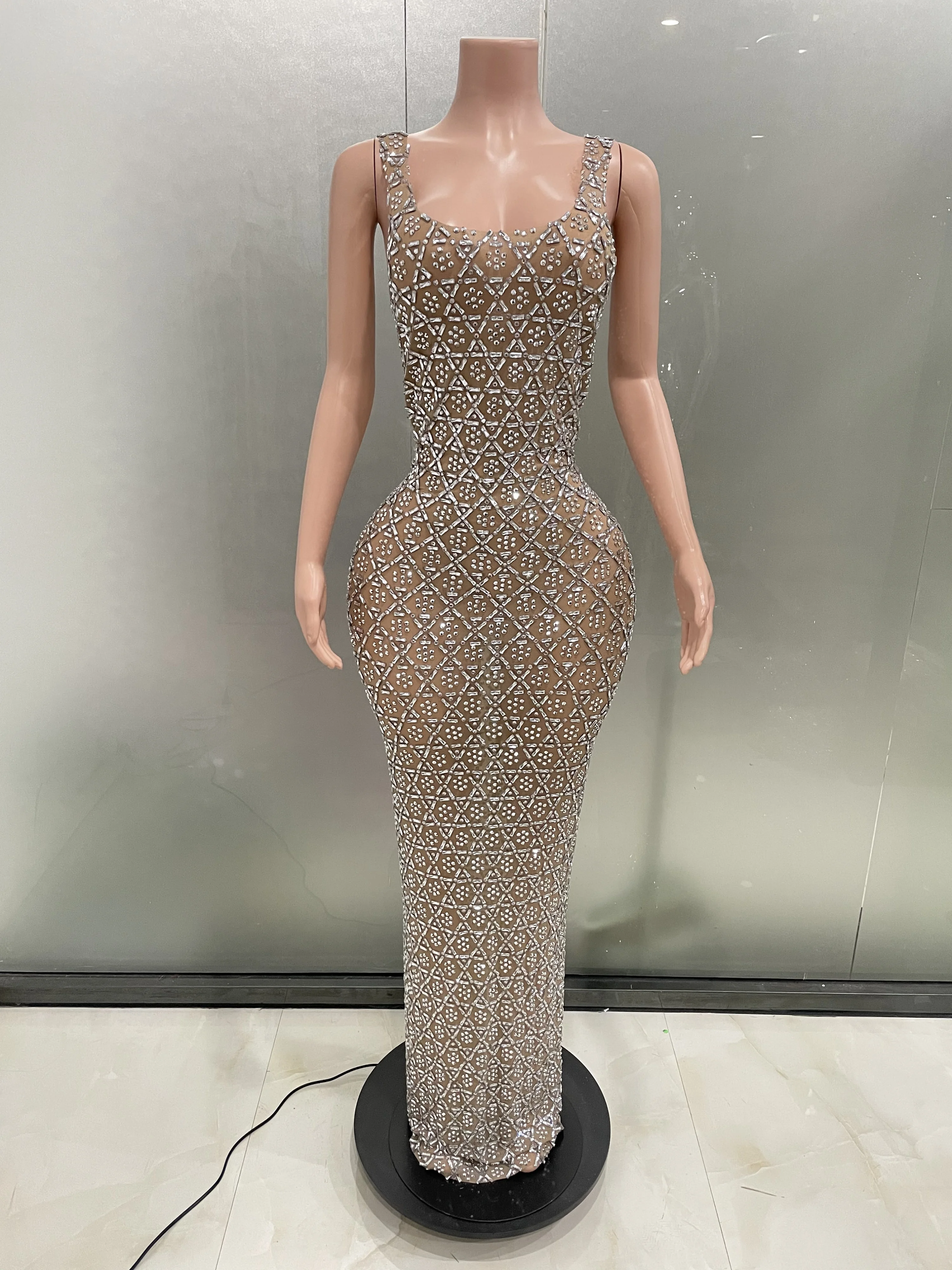 

Luxury Sparkly Crytrals Rhinestones Sexy Sheath Dress Evening Party Performance Costume Bar Nightclub Singer Dancer Stage Wear