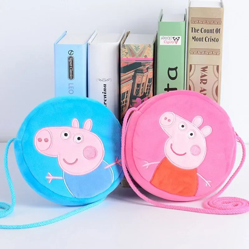 Peppa Pig  Toy Gift Children Plush Backpacks George Peggy Anime Figure Cartoon Round Shoulder Bag Coin Purse Girl Birthday