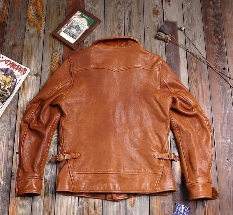 Shop Best.Luxury cloth.Super quality thick 1.6mm tanned goatskin jacket.Men Vintage soft real leather coat.Classic style