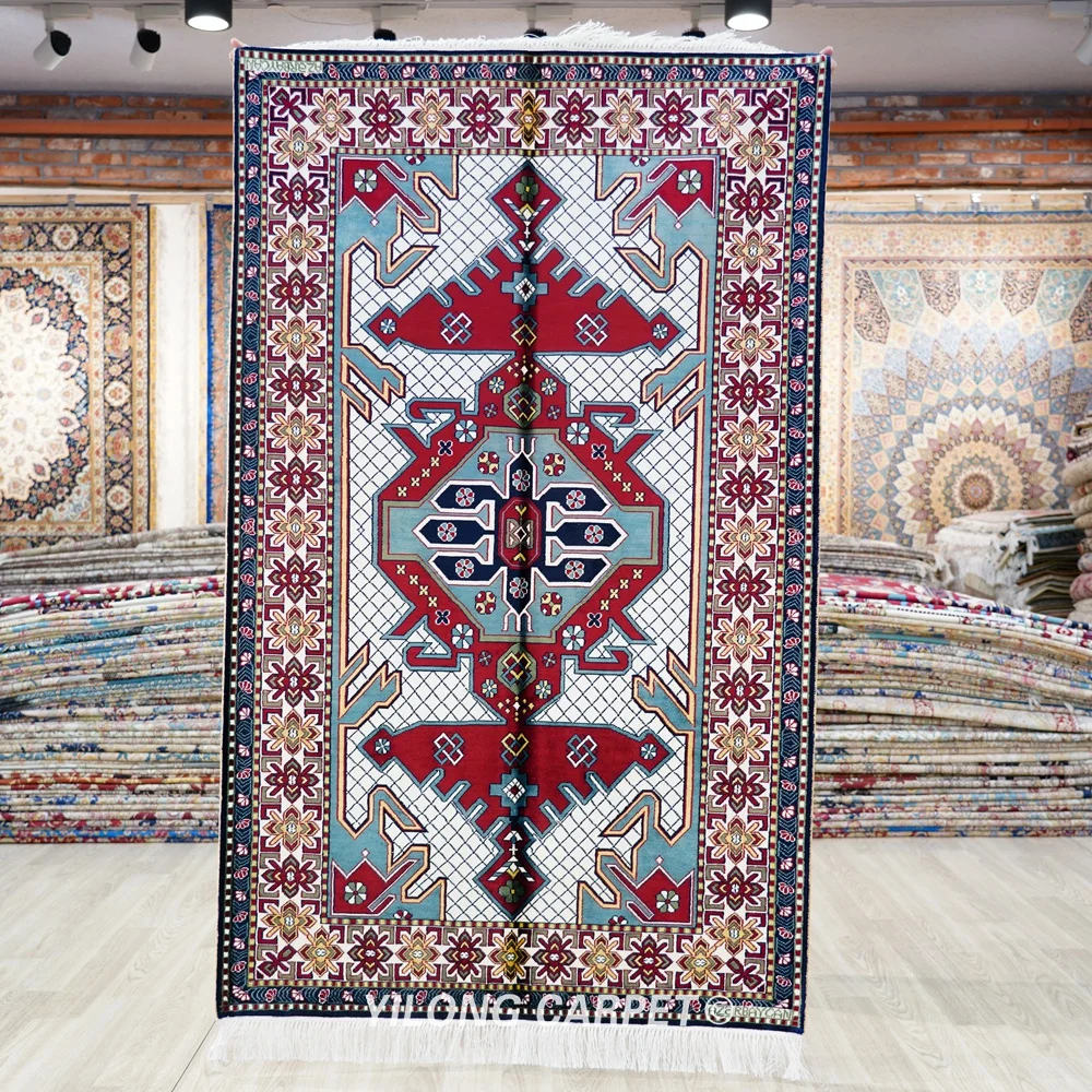 91x152cm Handwoven Silk Tribal Area Rug Living Room Durable Indoor Carpet (BL125)