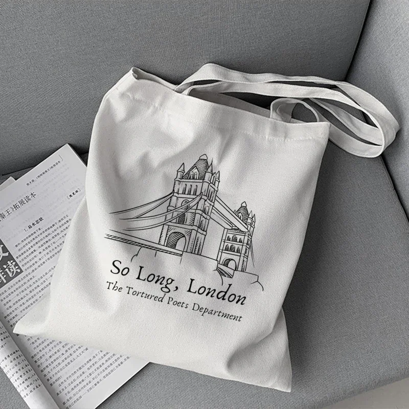 

Сумка-шоппер с принтом So Long London The Tortured Poets Department, женская холщовая сумка через плечо для фанатов Тейлор, школьная сумка для покупок